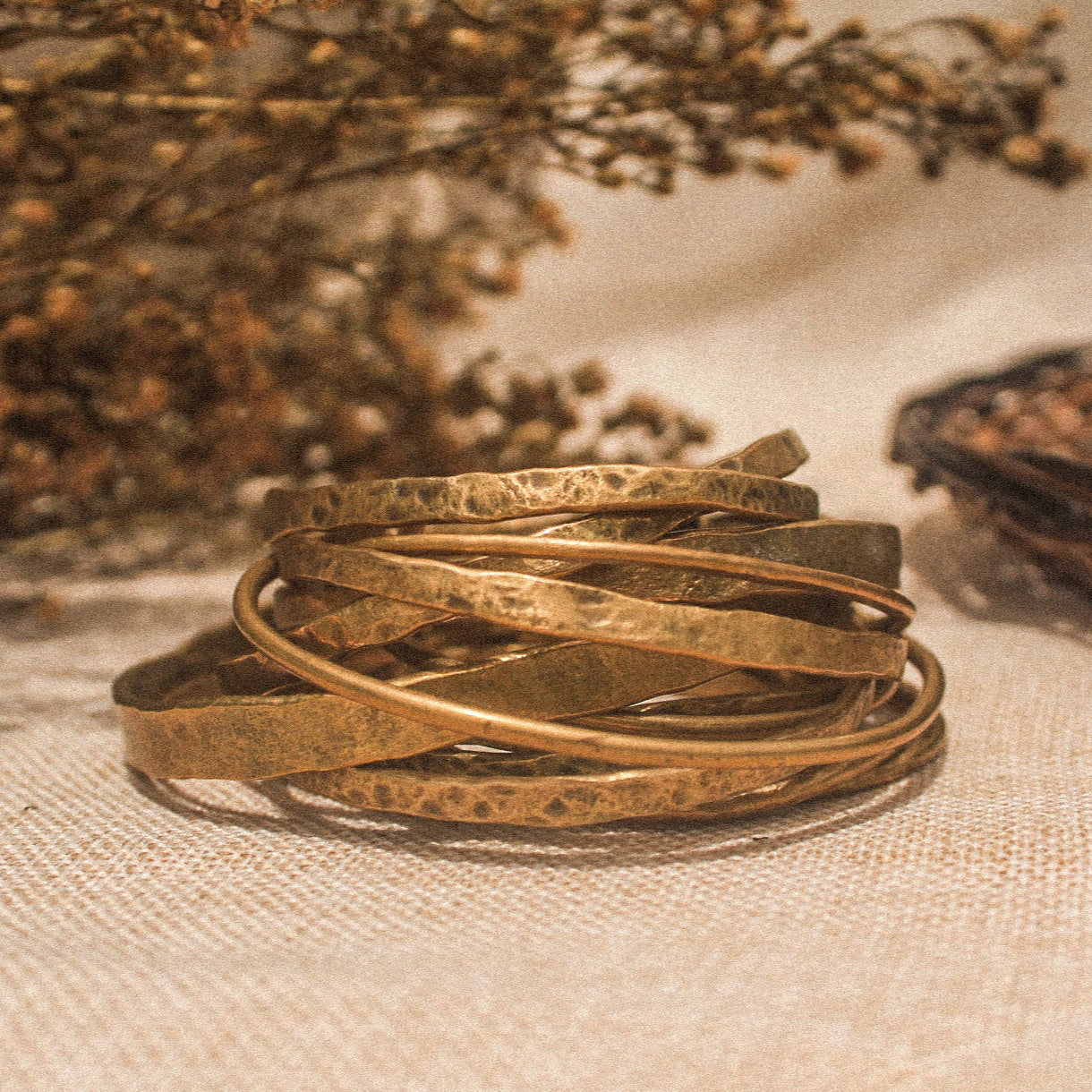 Stack of Beautiful Golden Brass Bracelets